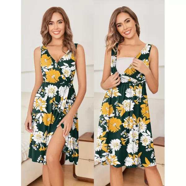 imageEkouaer Maternity Nursing Gown and Robe Set Labor Delivery Nursing Nightgowns for Breastfeeding Pregnancy ClothesDark Green Flower