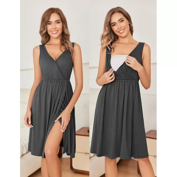 imageEkouaer Maternity Nursing Gown and Robe Set Labor Delivery Nursing Nightgowns for Breastfeeding Pregnancy ClothesDarkgrey