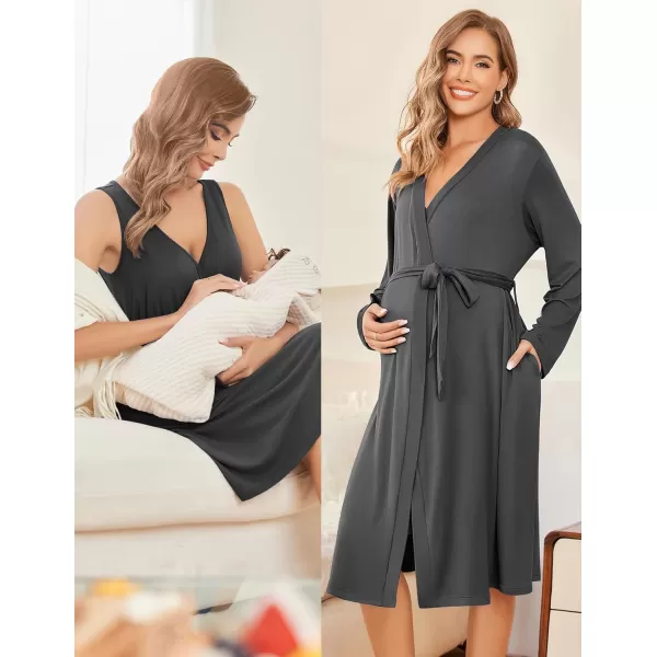 imageEkouaer Maternity Nursing Gown and Robe Set Labor Delivery Nursing Nightgowns for Breastfeeding Pregnancy ClothesDarkgrey