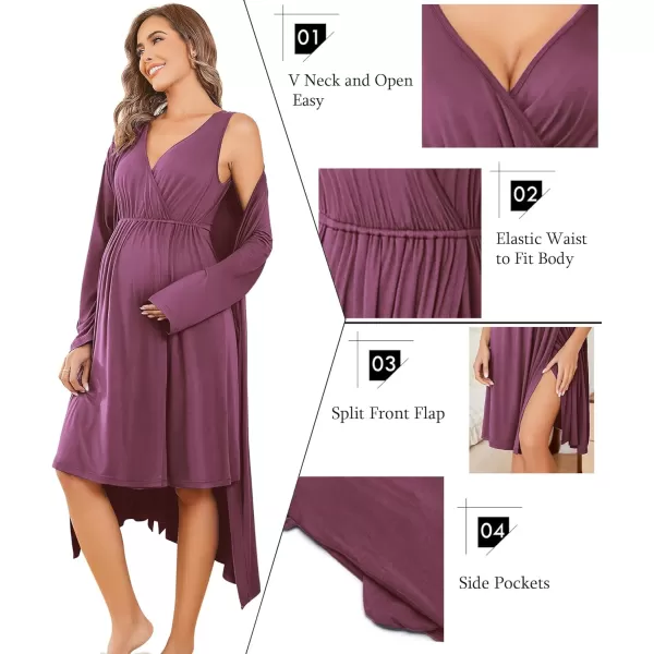 imageEkouaer Maternity Nursing Gown and Robe Set Labor Delivery Nursing Nightgowns for Breastfeeding Pregnancy ClothesGray Purple