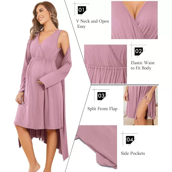 imageEkouaer Maternity Nursing Gown and Robe Set Labor Delivery Nursing Nightgowns for Breastfeeding Pregnancy ClothesMauve