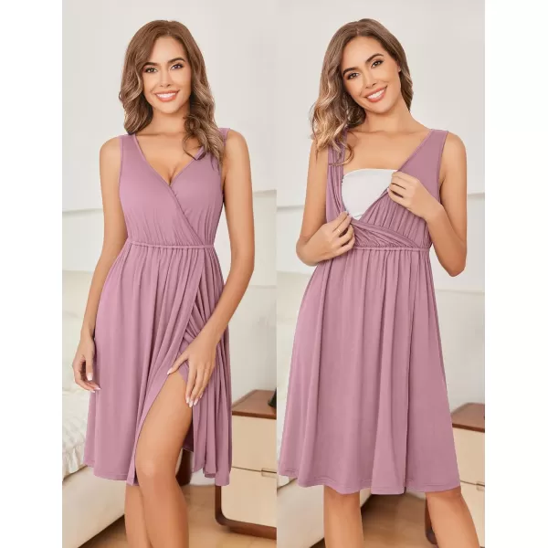 imageEkouaer Maternity Nursing Gown and Robe Set Labor Delivery Nursing Nightgowns for Breastfeeding Pregnancy ClothesMauve