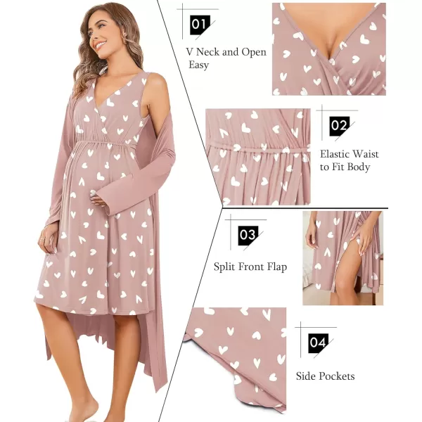 imageEkouaer Maternity Nursing Gown and Robe Set Labor Delivery Nursing Nightgowns for Breastfeeding Pregnancy ClothesMauve Heart