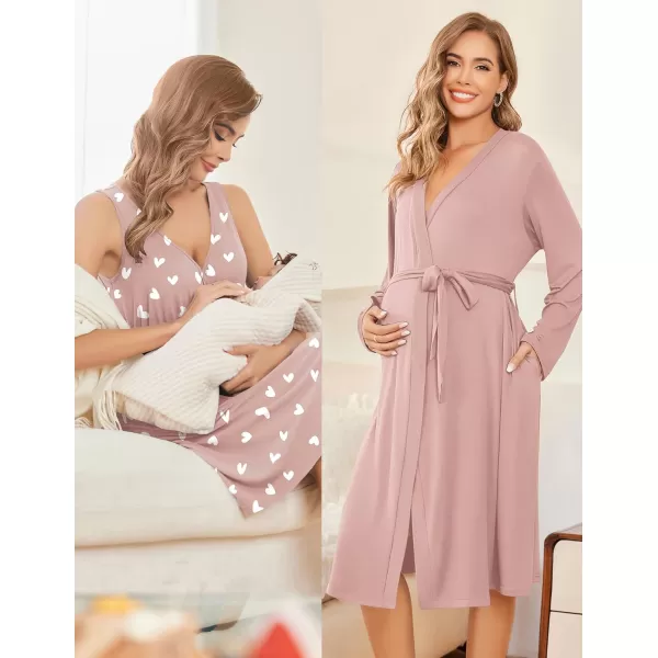 imageEkouaer Maternity Nursing Gown and Robe Set Labor Delivery Nursing Nightgowns for Breastfeeding Pregnancy ClothesMauve Heart