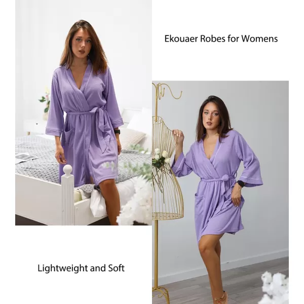 imageEkouaer Women Robes Waffle Knee Length Bathrobe Lightweight Soft Sleepwear V neck 34 Sleeve Casual Ladies Loungewear SXXLPurple