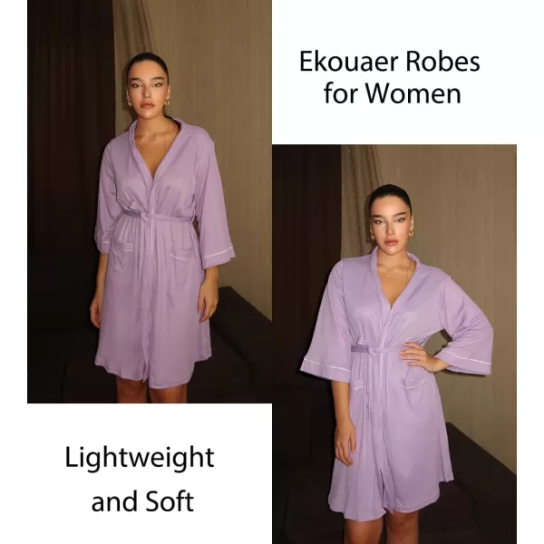 imageEkouaer Women Robes Waffle Knee Length Bathrobe Lightweight Soft Sleepwear V neck 34 Sleeve Casual Ladies Loungewear SXXLPurple