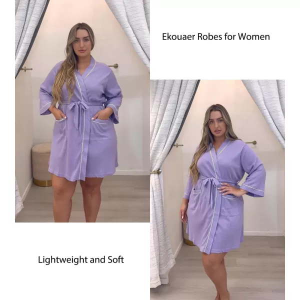 imageEkouaer Women Robes Waffle Knee Length Bathrobe Lightweight Soft Sleepwear V neck 34 Sleeve Casual Ladies Loungewear SXXLPurple