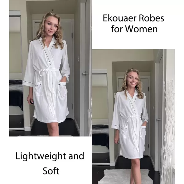 imageEkouaer Women Robes Waffle Knee Length Bathrobe Lightweight Soft Sleepwear V neck 34 Sleeve Casual Ladies Loungewear SXXLWhite