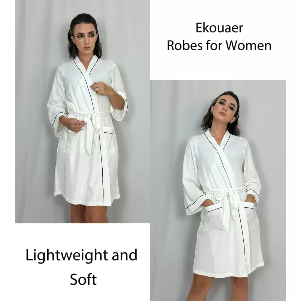 imageEkouaer Women Robes Waffle Knee Length Bathrobe Lightweight Soft Sleepwear V neck 34 Sleeve Casual Ladies Loungewear SXXLWhite