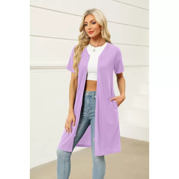 imageEkouaer Women Zipper Robes Waffle Short Bathrobe Lightweight House Coat with Pockets Soft Nightgown S3XLLavender