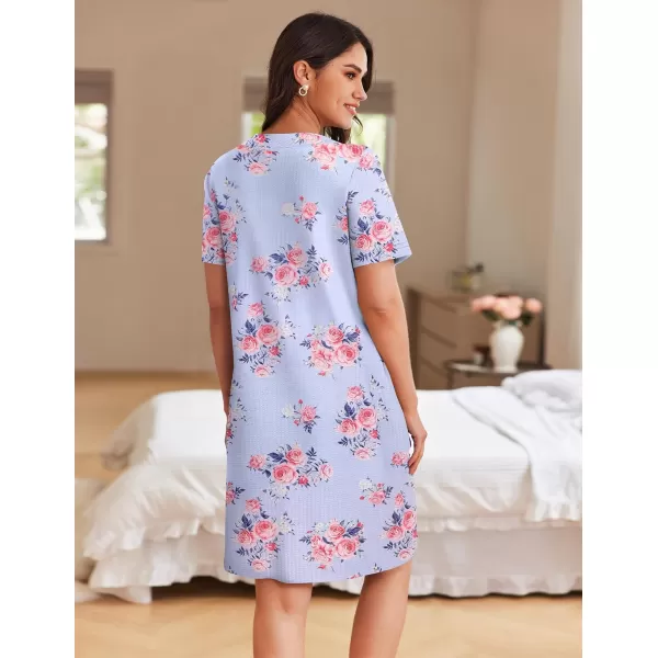 imageEkouaer Women Zipper Robes Waffle Short Bathrobe Lightweight House Coat with Pockets Soft Nightgown S3XLLight Blue Floral