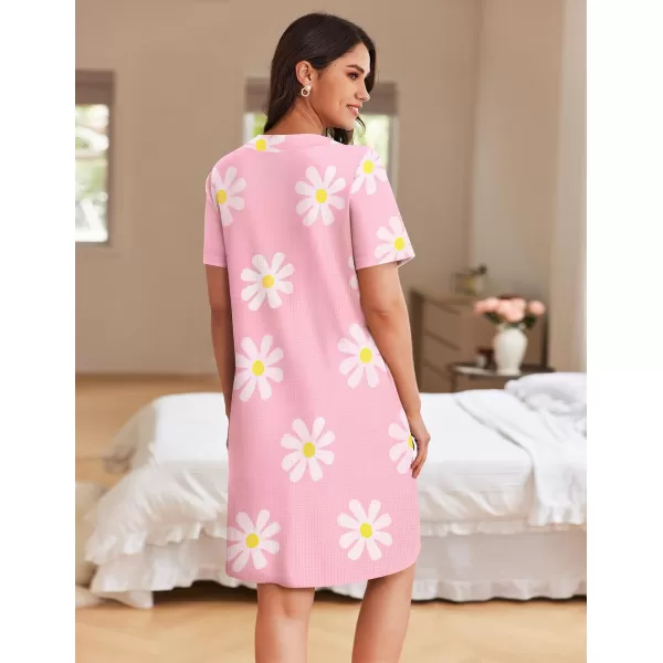 imageEkouaer Women Zipper Robes Waffle Short Bathrobe Lightweight House Coat with Pockets Soft Nightgown S3XLPink Floral