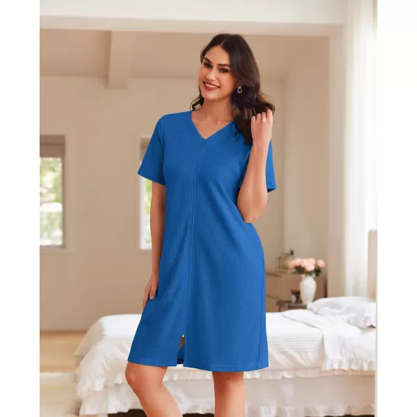 imageEkouaer Women Zipper Robes Waffle Short Bathrobe Lightweight House Coat with Pockets Soft Nightgown S3XLRoyal Blue