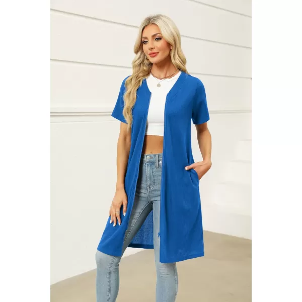 imageEkouaer Women Zipper Robes Waffle Short Bathrobe Lightweight House Coat with Pockets Soft Nightgown S3XLRoyal Blue