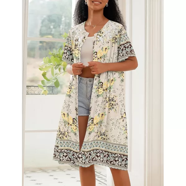 imageEkouaer Womens Button Down Nightgown Short Sleeve House Dress Short House Coat with Pockets S4XLBeige Flower