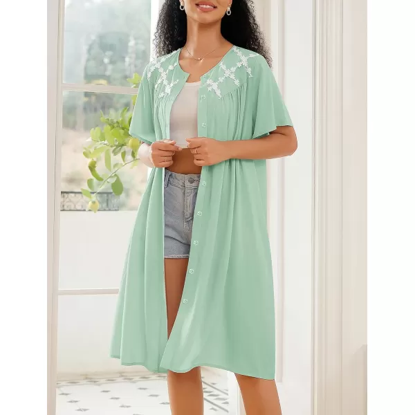 imageEkouaer Womens Button Down Nightgown Short Sleeve House Dress Short House Coat with Pockets S4XLGreen