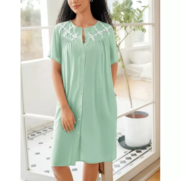 imageEkouaer Womens Button Down Nightgown Short Sleeve House Dress Short House Coat with Pockets S4XLGreen