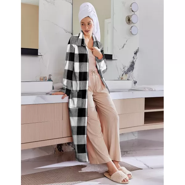 imageEkouaer Womens Flannel Robe Zipper Front Robes Full Length BathrobeSXXLBlack  White Plaid