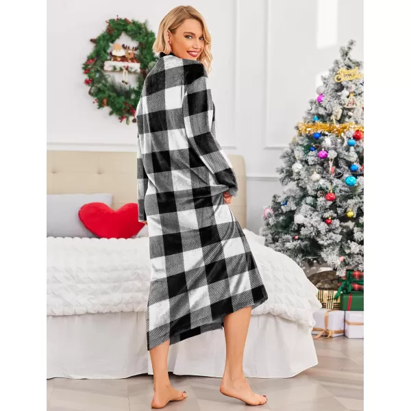 imageEkouaer Womens Flannel Robe Zipper Front Robes Full Length BathrobeSXXLBlack  White Plaid