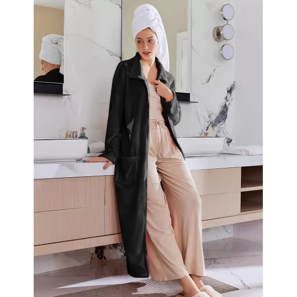 imageEkouaer Womens Flannel Robe Zipper Front Robes Full Length BathrobeSXXLBlack