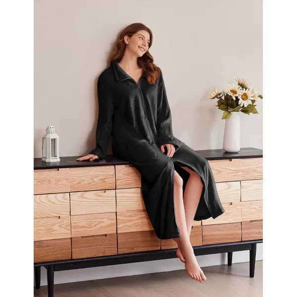 imageEkouaer Womens Flannel Robe Zipper Front Robes Full Length BathrobeSXXLBlack