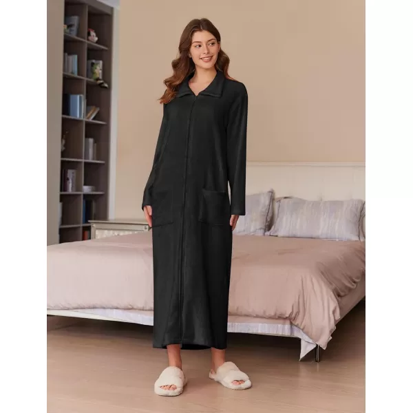 imageEkouaer Womens Flannel Robe Zipper Front Robes Full Length BathrobeSXXLBlack