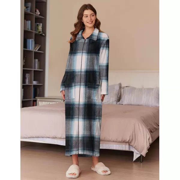 imageEkouaer Womens Flannel Robe Zipper Front Robes Full Length BathrobeSXXLBlack Blue Green Plaid