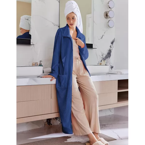 imageEkouaer Womens Flannel Robe Zipper Front Robes Full Length BathrobeSXXLDark Blue