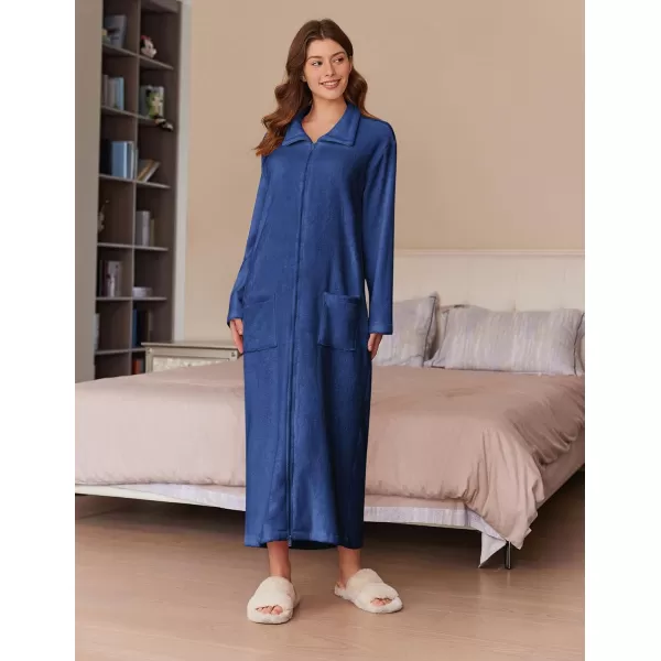imageEkouaer Womens Flannel Robe Zipper Front Robes Full Length BathrobeSXXLDark Blue