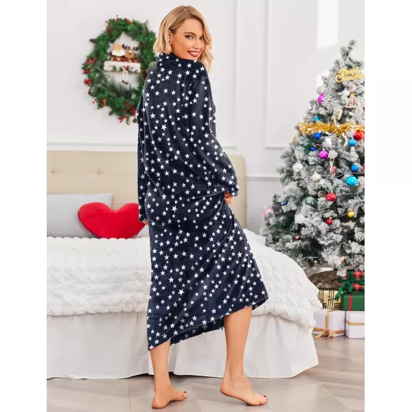 imageEkouaer Womens Flannel Robe Zipper Front Robes Full Length BathrobeSXXLDark BlueWhite Stars