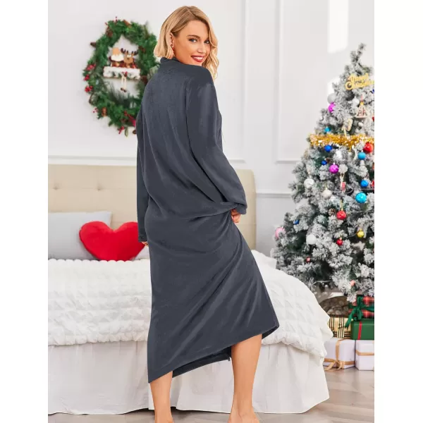 imageEkouaer Womens Flannel Robe Zipper Front Robes Full Length BathrobeSXXLDark Grey