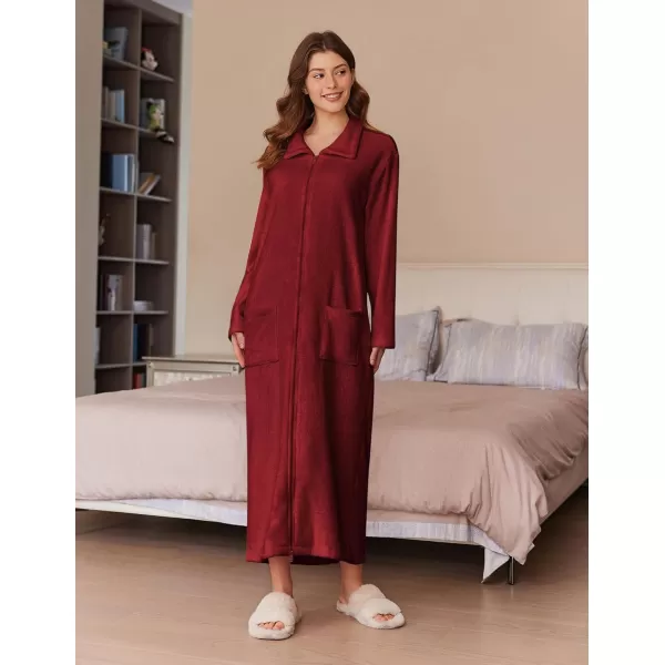 imageEkouaer Womens Flannel Robe Zipper Front Robes Full Length BathrobeSXXLDark Red