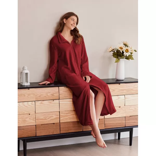 imageEkouaer Womens Flannel Robe Zipper Front Robes Full Length BathrobeSXXLDark Red