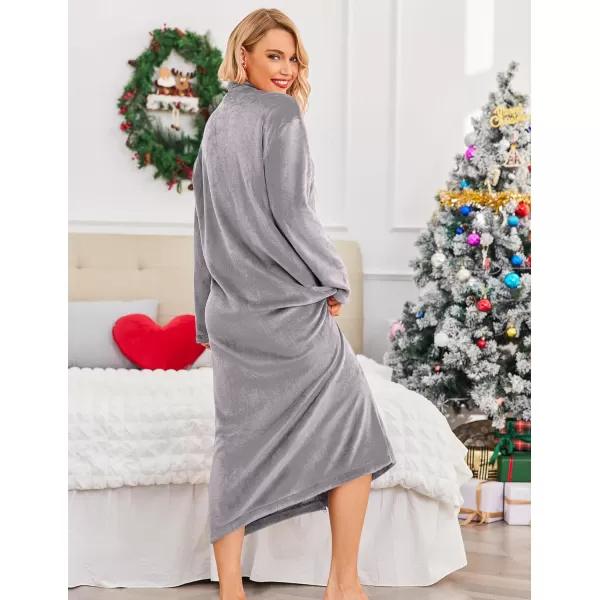 imageEkouaer Womens Flannel Robe Zipper Front Robes Full Length BathrobeSXXLGrey