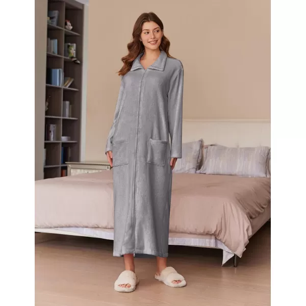 imageEkouaer Womens Flannel Robe Zipper Front Robes Full Length BathrobeSXXLGrey