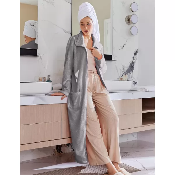 imageEkouaer Womens Flannel Robe Zipper Front Robes Full Length BathrobeSXXLGrey