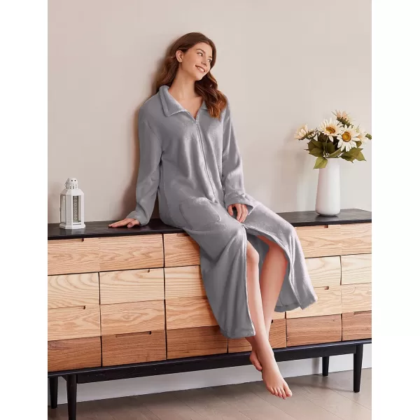 imageEkouaer Womens Flannel Robe Zipper Front Robes Full Length BathrobeSXXLGrey