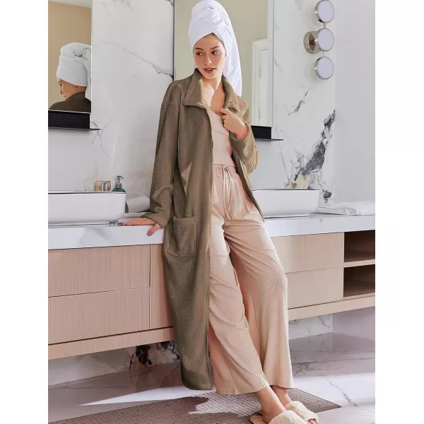 imageEkouaer Womens Flannel Robe Zipper Front Robes Full Length BathrobeSXXLKhaki