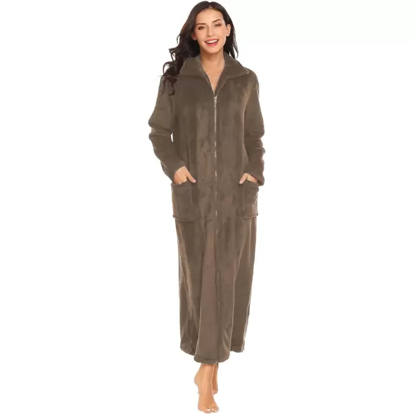 imageEkouaer Womens Flannel Robe Zipper Front Robes Full Length BathrobeSXXLKhaki