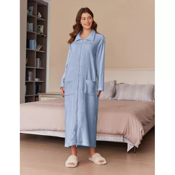 imageEkouaer Womens Flannel Robe Zipper Front Robes Full Length BathrobeSXXLLight Blue
