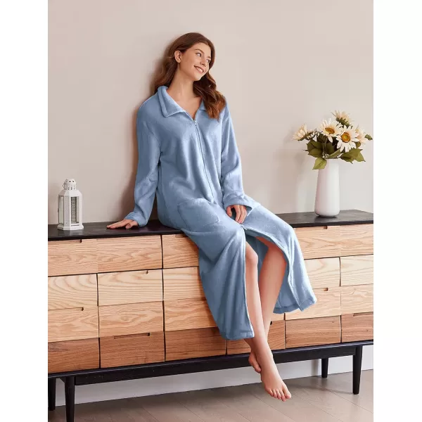 imageEkouaer Womens Flannel Robe Zipper Front Robes Full Length BathrobeSXXLLight Blue