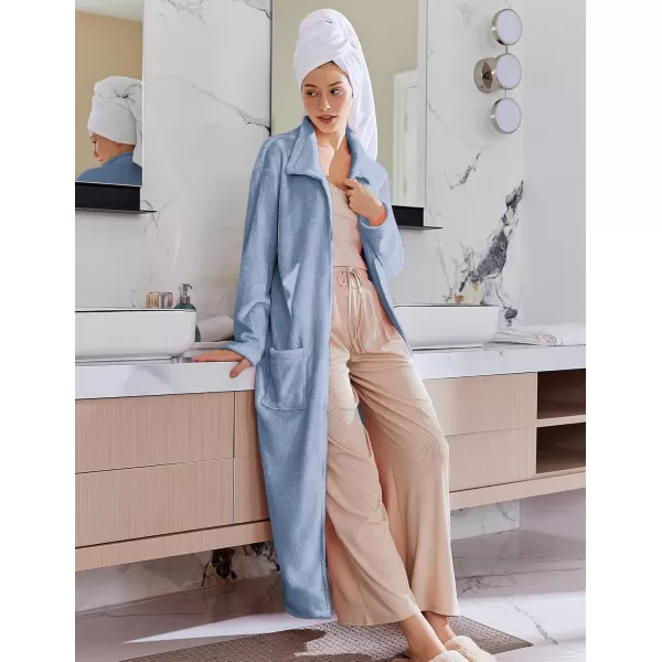 imageEkouaer Womens Flannel Robe Zipper Front Robes Full Length BathrobeSXXLLight Blue