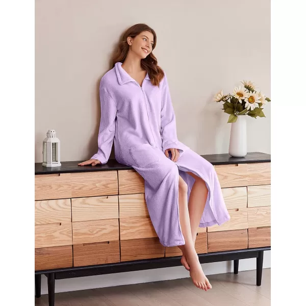 imageEkouaer Womens Flannel Robe Zipper Front Robes Full Length BathrobeSXXLLilac