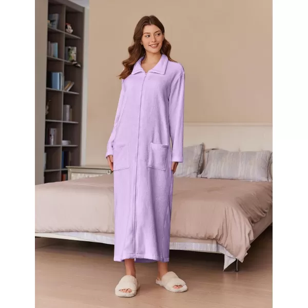 imageEkouaer Womens Flannel Robe Zipper Front Robes Full Length BathrobeSXXLLilac
