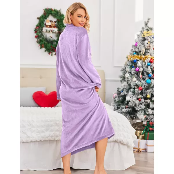 imageEkouaer Womens Flannel Robe Zipper Front Robes Full Length BathrobeSXXLLilac