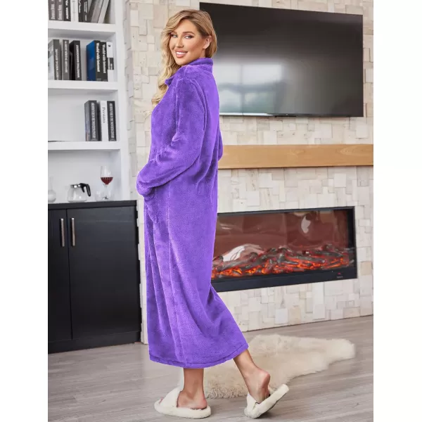imageEkouaer Womens Flannel Robe Zipper Front Robes Full Length BathrobeSXXLPurple