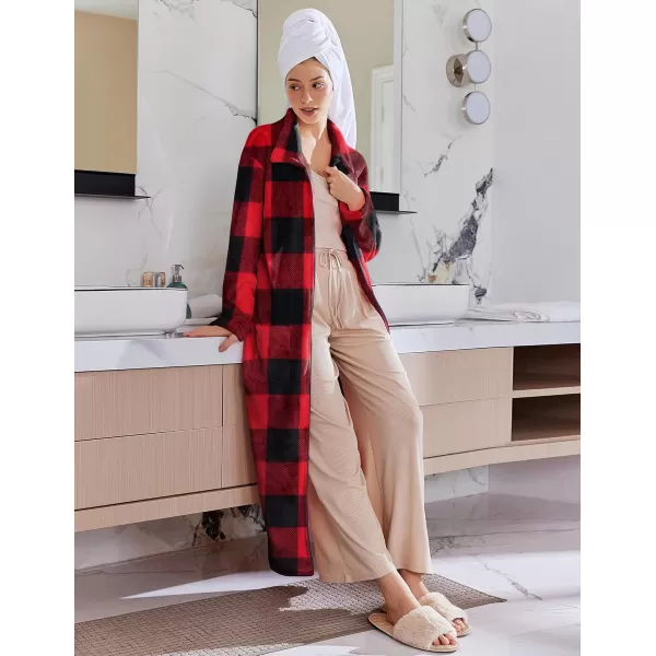 imageEkouaer Womens Flannel Robe Zipper Front Robes Full Length BathrobeSXXLRed  Black Plaid