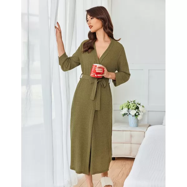 imageEkouaer Womens Robe Long Waffle Knit Bathrobe Lightweight Soft Kimono Robes Loungewear SXXLArmy Green