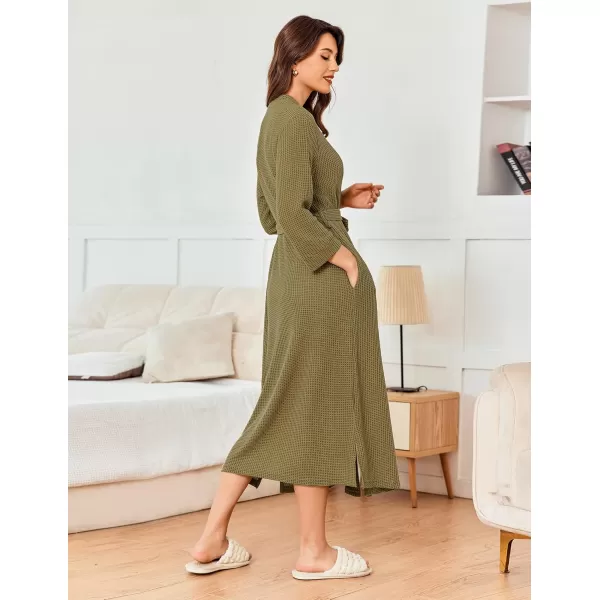 imageEkouaer Womens Robe Long Waffle Knit Bathrobe Lightweight Soft Kimono Robes Loungewear SXXLArmy Green