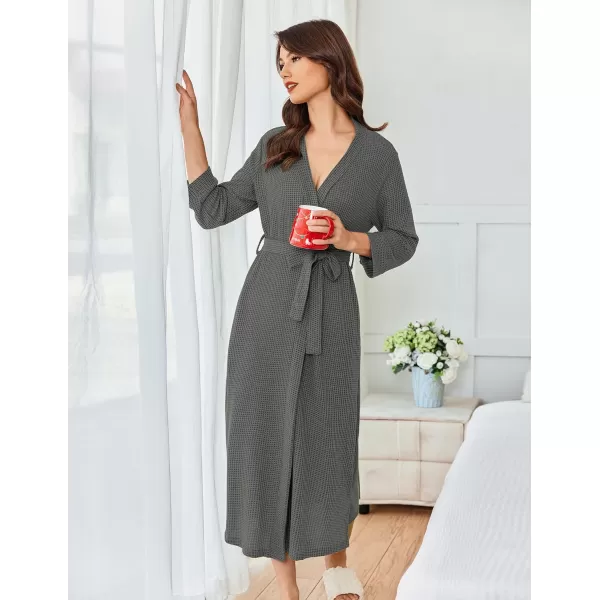 imageEkouaer Womens Robe Long Waffle Knit Bathrobe Lightweight Soft Kimono Robes Loungewear SXXLDark Grey